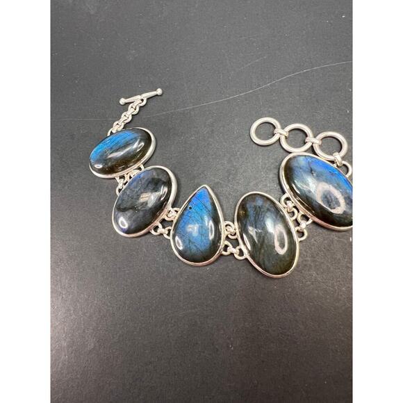 NEW Labradorite Sterling silver chunky toggle bracelet 6.5-7.75 inch 55 grams - Picture 1 of 11